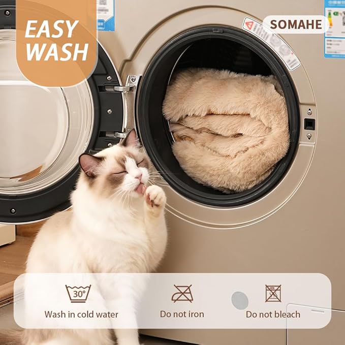 SOMAHE Self-Warming Cat Bed, Plush Faux Fur Pet Bed Mat with Anti-Slip Bottom, Ultra Soft Heated Pad for Cats & Kittens, Cozy Fluffy Bed for Window & Sills Couches, Machine Washable, 23x15 Inch Coffee