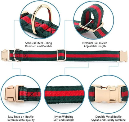Premium Dog Collar, Cute Dog Collars Luxury Style, Durable Pet Collars and Dog Leash with Metal Buckle Safety for Puppy Small Dogs