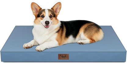 Tail Stories Large Outdoor All Weather Dog Bed, Waterproof Pet Bed for Large Dogs, Orthopedic Egg Crate Foam with Washable Removable Oxford Cooling Cover, 36x27 Inch, Blue