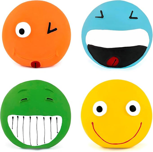 CHIWAVA 4 Pack 3.2'' Latex Squeaky Dog Toy Smiley Face Balls Interactive Fetch Play for Small Dogs