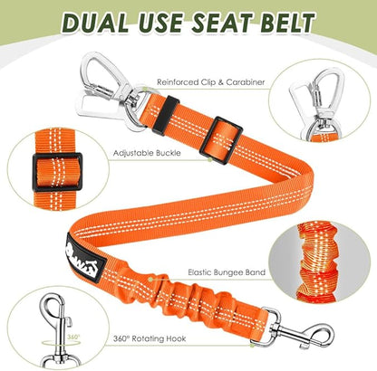 Lukovee Dog Seat Belt for Car, Adjustable Dog Car Harness for Large Medium Small Dogs, Soft Padded & Breathable Mesh Dog Seatbelt with Car Vehicle Connector Strap (Orange Double Clip,Large)