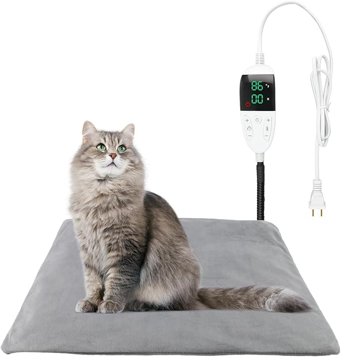 TinyWiz Pet Heating Pad for Dogs and Cats with Temperature Adjustment and Timer, Indoor Outdoor Heated Bed with Overheating Protection for Cat Dog House