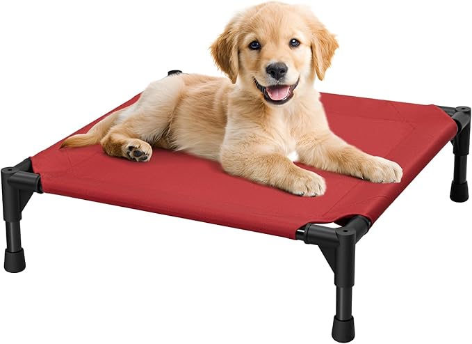 Love&go Elevated Dog Bed with Metal Frame, Cooling Raised Pet Cot for Dog and Cat (S - Red, Small-18.5x18.5x5.5 inch)