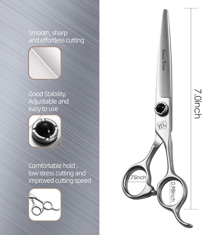 Fenice Totem Dog Grooming Scissors: 7 inch Pet Shears Made Of Japanese 9CR Advanced Stainless Steel Professional Grooming Scissors for Dogs Cats and Other Pets