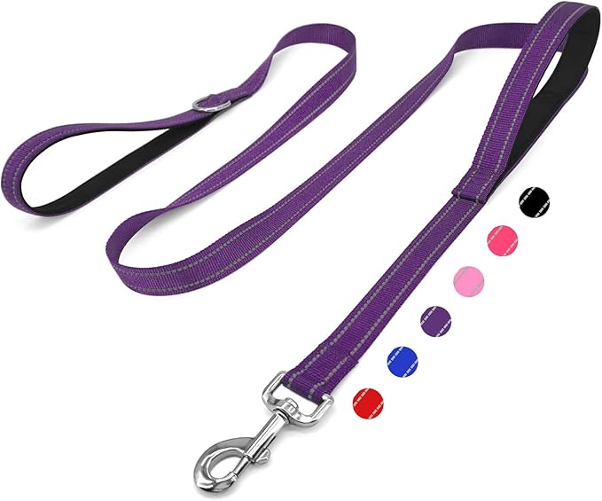 6 FT Dog Leash with 2 Padded Handle Nylon Reflective Dogs Leashes for Small Medium Large Dogs Purple