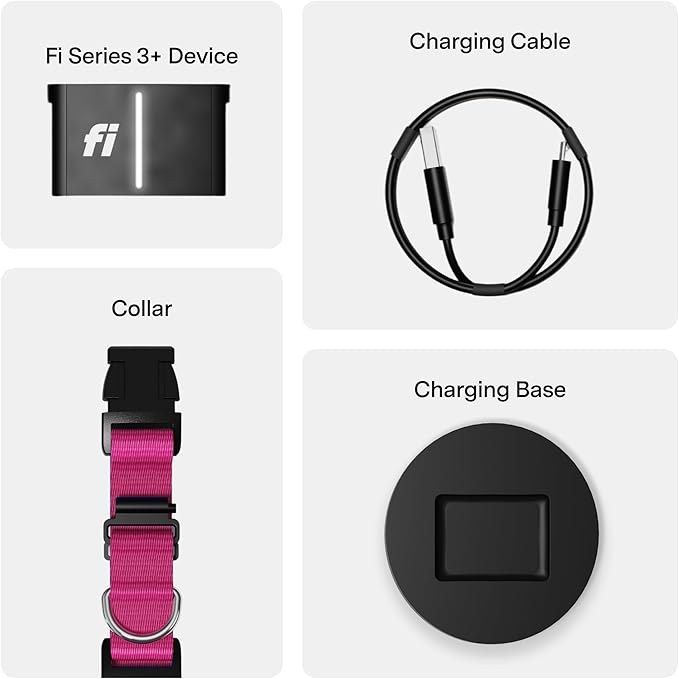 New Fi Series 3+ Smart Dog Tracker Collar [6 Month Membership Included] GPS Tracker for Dogs with Health & Behavior Monitoring, Escape Alerts, Waterproof, LED, Apple Watch Compatible (Pink, X-Large)