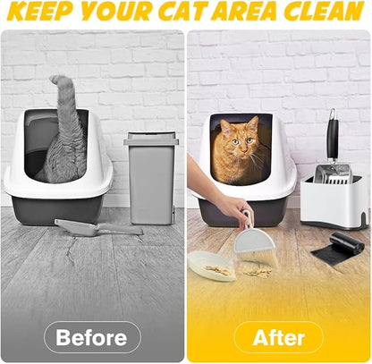 Cat Litter Scooper with Holder, Stainless Steel Cat Litter Scoop, Kitty Poop Scooper Stand for Litter Box, Cat Caddy for Litter Scoop, Fast Sifting Kitty Poop Scooper Caddy Poop Scooper Stand