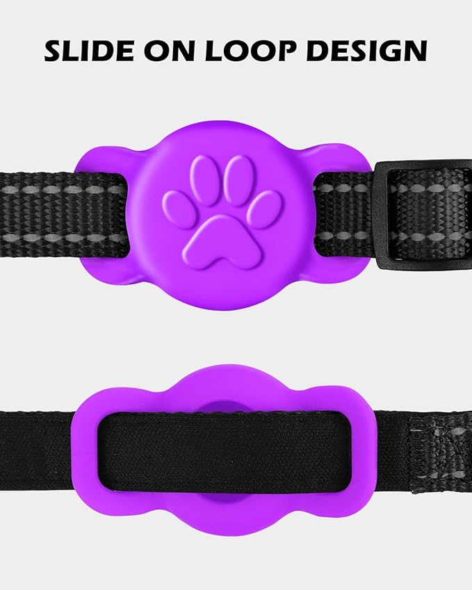 Dynmeow Dog Cat Collar Holder Compatible with Airtag, Anti-Lost Silcione Holder for 3/8 and 5/8 Inch Wide Collars, Purple, S(1 Pack)