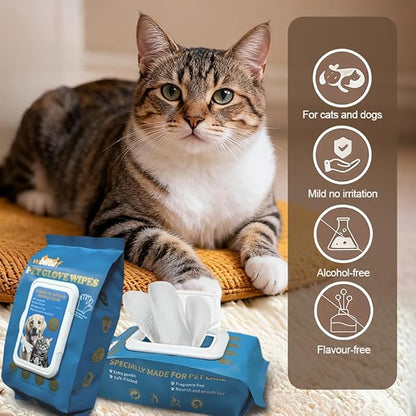 WBLITUF Pet CleaningGlove Wipes for Dogs & Cats, No-Rinse Grooming Wipes, Hypoallergenic Deodorizing Disposable Bathing Wipes,Extra Thick,Perfect for Pet Dry Cleaning,Daily Care and Travel,20 pcs