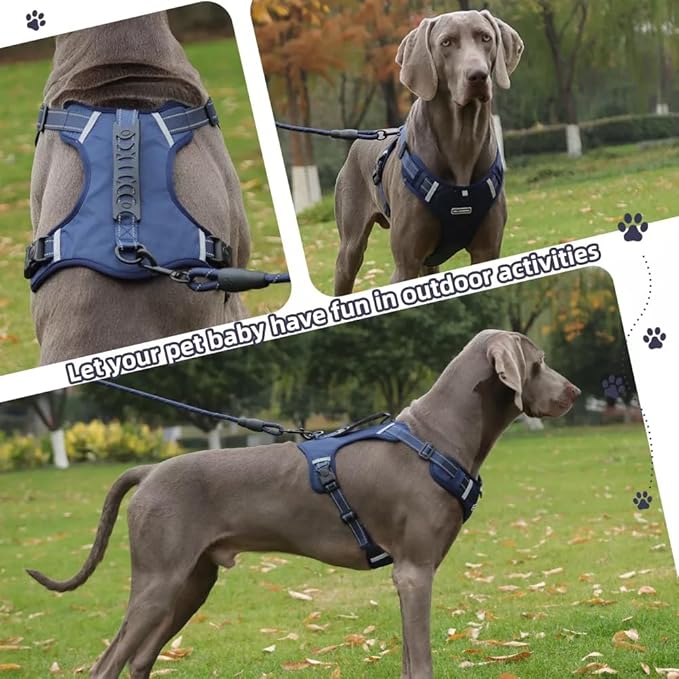 Dog Harness No Pull Adjustable Reflective,for Medium and Large Small Dog with Leash 59.06in (Dark Blue, L)