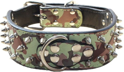 Serijoars Spiked Studded Dog Collar, PU Leather Dog Collar, Adjustable Pet Collars for Medium or Large Breed Pet (XL, Camouflage1)