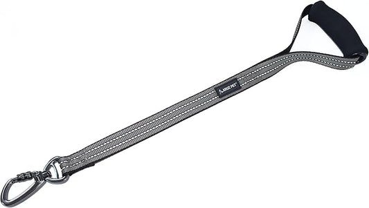 Kruz Dog Leash (Width - 1”, Length - 20 in) Reflective Rope Lead with Soft Silicone Grip, Click & Lock Snap, Durable Nylon Safety Lead with Locking Carabiner Clip & Foam Handle - Grey