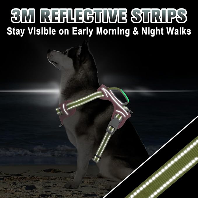 BARKBAY No Pull Dog Harness Large Reflective Dog Harness with Front Clip and Easy Control Handle for Walking Training Running with ID tag Pocket(Baby Pink & Sunlight,XL)