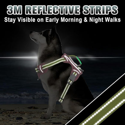 BARKBAY No Pull Dog Harness Large Reflective Dog Harness with Front Clip and Easy Control Handle for Walking Training Running with ID tag Pocket(Baby Pink & Sunlight,XL)