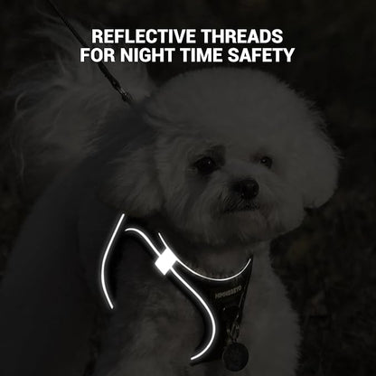 Dog Harness and Leash Set, Dog Harness for Dogs No Pull, No-Chock Step-in Reflective Breathable Lightweight Easy Walk Vest Harnesses with Safety Buckle for Small Medium Dogs, Cats (Black, L)