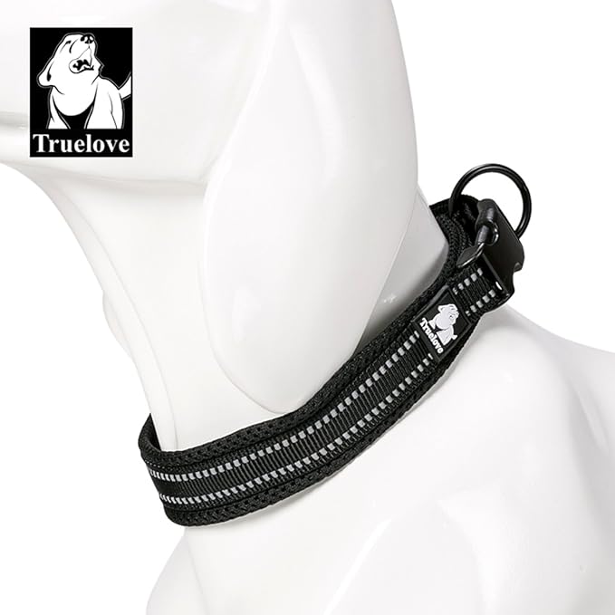 Truelove Dog Collar Reflective Premium Duraflex Buckle,High Grade Nylon Webbing No Choke Basic Collars TLC5011(Black,2XL)