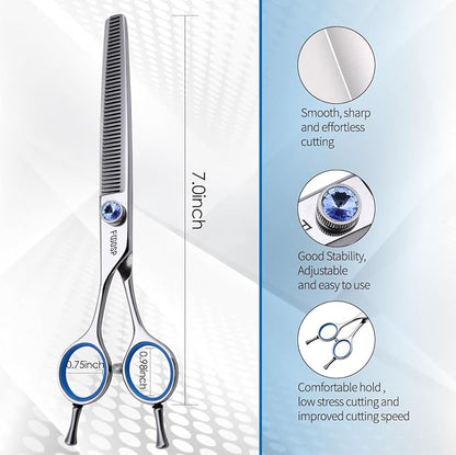 Left Handed Thinning Shears for Dogs 7in Professional Dog Thinning Shears for Grooming 56 Teeth Dog Grooming Scissors for Pet Cat Japanese 440C Stainless Steel(7.0'' Blending)