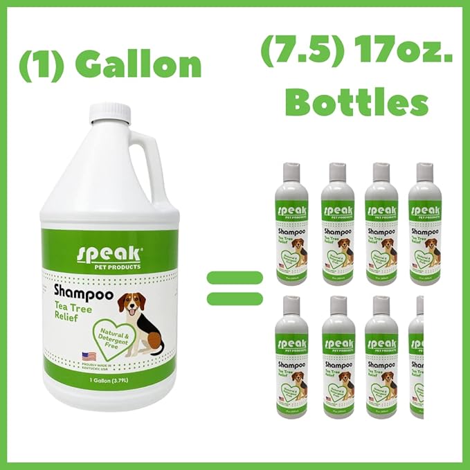 Speak Pet Products Natural Dog Shampoo with Pump, Tea Tree Relief, 1 Gallon