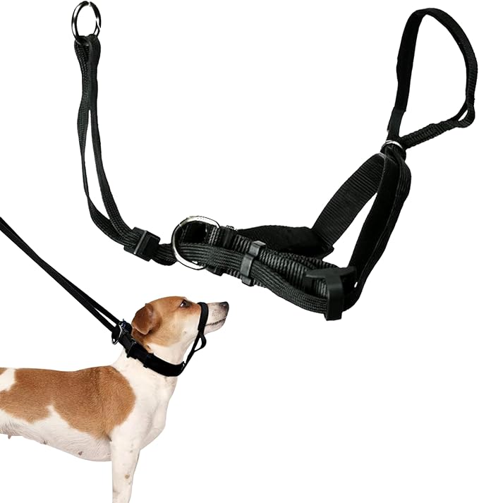 Sporn Medium Dog Head Halter for Dogs, Black Dog Stop Pulling Leash with Thick Muzzle Harness No Pull Head Collar for Dogs, Anti Pulling Collar for Comfort Face Harness