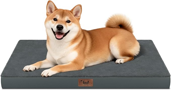 Tail Stories Plush Dog Bed for Medium Dogs, Waterproof Dog Crate Mat Orthopedic Egg Crate Foam Pet Bed with Washable Removable Oxford Cover, Gray