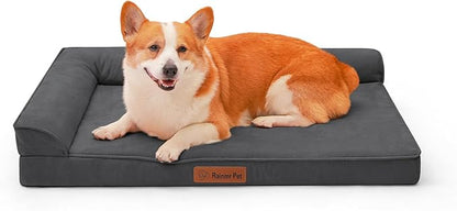 Rainmr Orthopedic Dog Bed Medium Size Dog, Memory Foam Dogs Bed for Medium Dogs, Washable and Removable Microsuede Cover, Waterproof Liner, Non-Skid Bottom, 35x23x6 Inches, Dark Grey