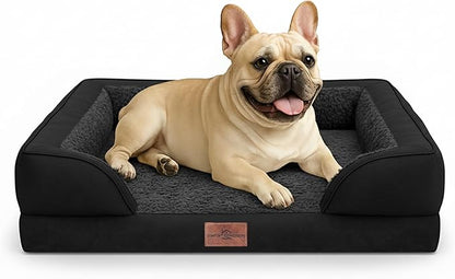 Comfort Expression Orthopedic Dog Bed for Medium Dogs 30x20 Inch, Waterproof Supportive Egg Crate Foam Medium Pet Bed with Removable Bolsters, Dog Couch with Washable Cover & Non-Slip Bottom, Black