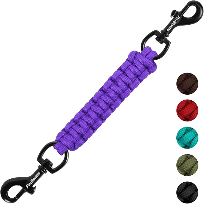 PetBonus Dog Collar Safety Clip, Handmade Backup Safety Strap for Dog Harness, Prong, Pinch Collar, Double Ended Clasp Leash Connector (Purple)