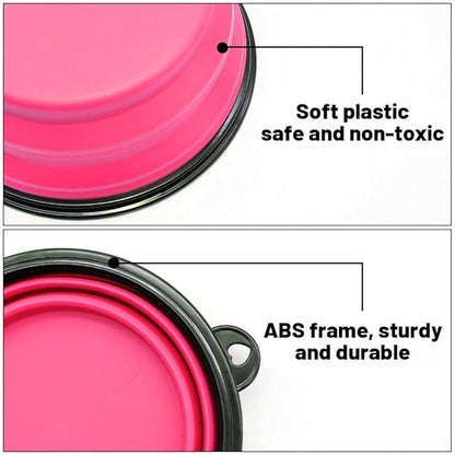 Dog Bowl Pet Collapsible Bowls, 2 Pack Collapsible Dog Water Bowls for Cats Dogs, Portable Pet Feeding Watering Dish for Walking Parking Traveling with 2 Carabiners (Large, Orange+Pink)