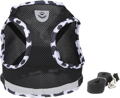 FEimaX Dog Harness and Leash Set for Walking, Soft Mesh Adjustable Easy Control Lightweight Cat Vest Harnesses with Reflective Strips, Escape Proof Small Dogs Cats Vests (Cowblack, Small)