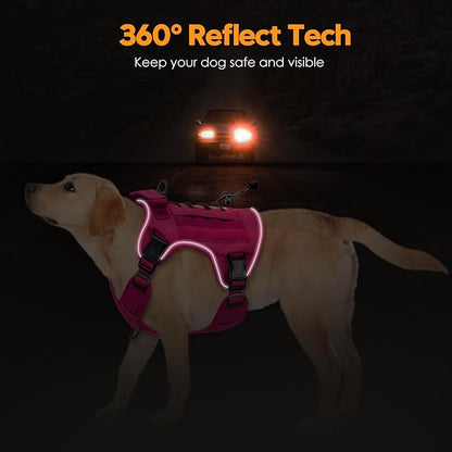 Heavy-Duty Tactical Dog Harness for Large Dogs, No Pull Adjustable Reflective Pet Vest with Molle System, K9 Military-Grade Control for Service Training, Outdoor & 10+ Breeds, Hot Pink, Large