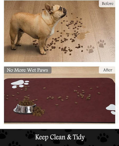 Pet Feeding Mat-Absorbent Dog Mat for Food and Water Bowl-No Stains Quick Dry Water Dispenser Mat-Dog Accessories Pet Supplies-Bowl for Messy Drinkers（RED,16"x24"