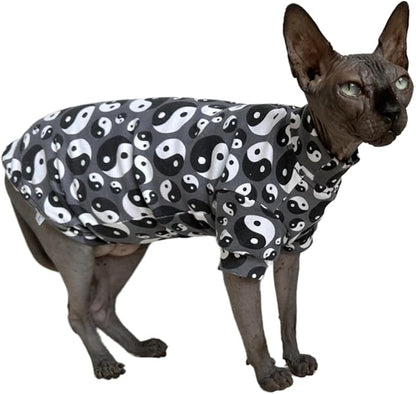 Tai Ji Feng Shui Sphynx Cat Cotton T-Shirts Hairless Cat Sweatshirt Pet Kitten Clothes Round Collar Kitten Shirts Vest Cats & Small Dogs Apparel (Ba Gua, M (5.5-6.6 lbs))
