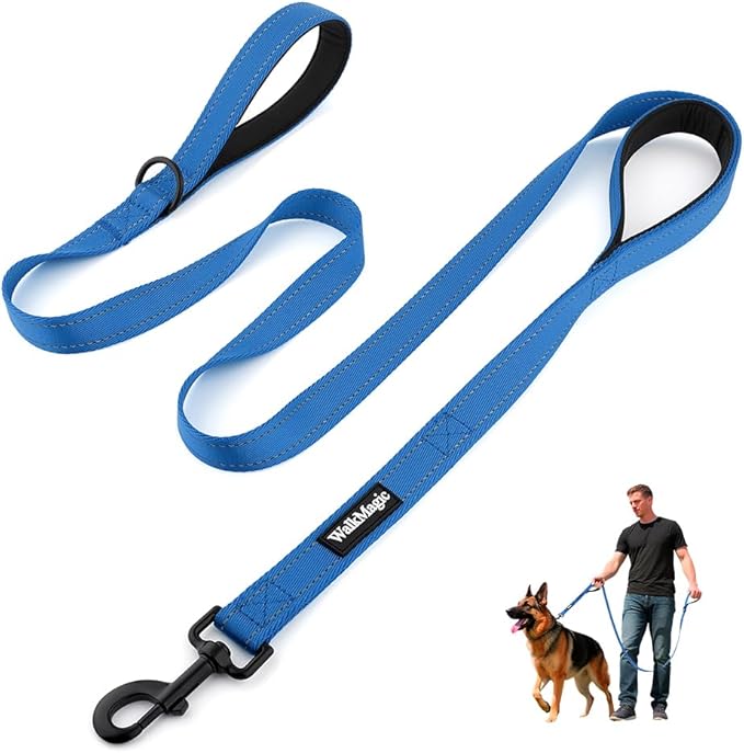 Heavy Duty Double Handle Dog Leash 6 ft Long for Total Control, Padded 2 Handle, Reflective Training Lead for Medium Large Dogs (Navy Blue, 6 FT)