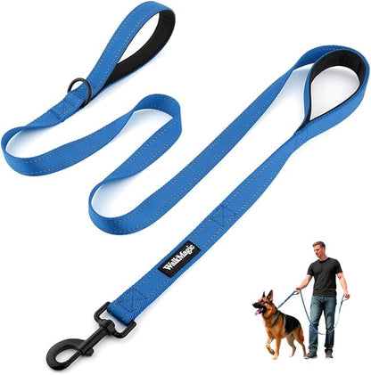 Heavy Duty Double Handle Dog Leash 6 ft Long for Total Control, Padded 2 Handle, Reflective Training Lead for Medium Large Dogs (Navy Blue, 6 FT)