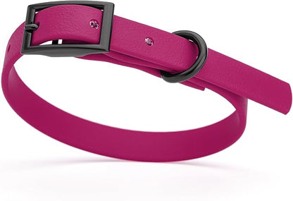 Dogline Biothane Waterproof Dog Collar Strong Coated Nylon Webbing with Black Hardware Odor- Proof for Easy Care Easy to Clean High Performance Fits Small Medium or Large Dogs, Magenta Pink