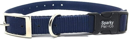 Sparky Pet Co - ECollar Replacement Strap - Easy Release Double Buckle Dog Collar - Rugged Nylon - Adjustable - D Ring - Quick Release Metal Clasp - for Dog Fence Systems - 3/4" x 24" - Dark Blue