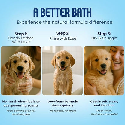 Scrubby Tails Organic Dog Shampoo - Puppy Oatmeal Shampoo for Itchy Skin Relief - Hypoallergenic for Sensitive Skin, for Dogs of All Ages, Deodorizes, Tearless, Made in USA, 16oz (Lavender)