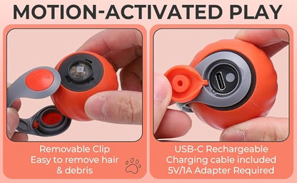Dr. Fluffyyes Interactive Cat Toy Ball - Motion-Activated, USB Rechargeable Cat Toys for Indoor Cats with Anti-Scratch Cover & 2 Changeable Tails - Enrichment Toy for Active Cats & Kittens