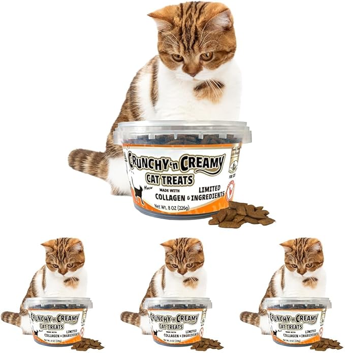 Fieldcrest Farms Nothin’ to Hide Collagen Cat Treats – Crunchy & Creamy Cat Snacks, High-Protein Healthy Treats for Skin, Coat & Joint Support, Chicken Flavor, 8 oz. Resealable Tub (Pack of 4)