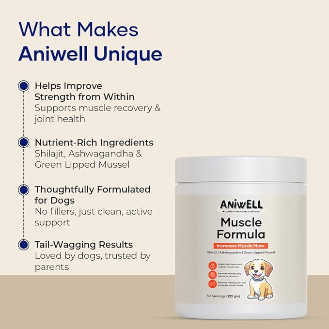 Muscle & Vitality Formula for Dogs with Ashwagandha, Shilajit, Green Lipped Mussel & Glucosamine | Pack of 3