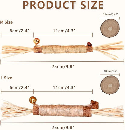 JoyArrive Natural Dried Matatabi Cat Chew Stick with Gall Fruit, Raffia Grass & Bell Cat Ball Toys, Handmade Silvervine Sticks Interactive Catnip Toy for Teething & Entertainment (Size M Color B)