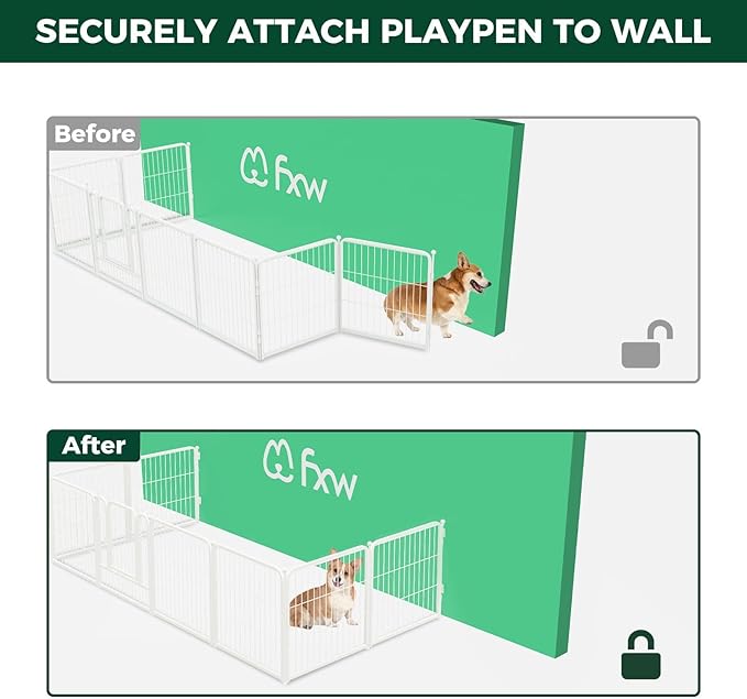 FXW Homeplus Unleashed Indoor Dog Playpen - Stress-Free and Safe Play, Heavy Duty 24 Inch 8 Panels with Fence-to-Wall Anchor (Pack of 4) for Puppy and Small Dogs, White│Patented
