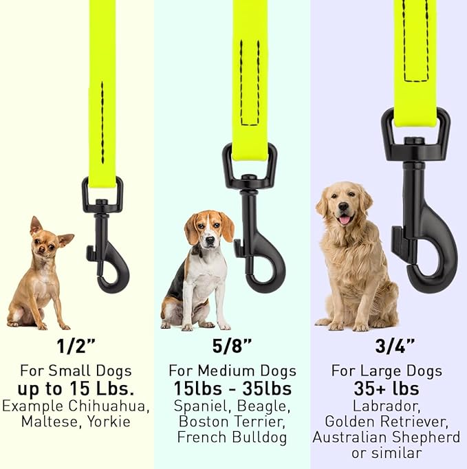 Dogline Biothane Waterproof Dog Leash Strong Coated Nylon Webbing with Black Hardware Odor-Proof Easy to Clean High Performance for Small or Large Dogs Made in USA 4 or 6 ft Lead, Safety Yellow