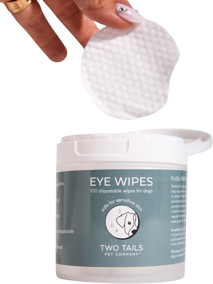 Two Tails Pet Company Eye Wipes Gentle Dog Face Wipes for Cleaning Dirt Around Eyes, Fragrance-Free, Soft & Safe, 100 Disposable Wipes for Grooming Care