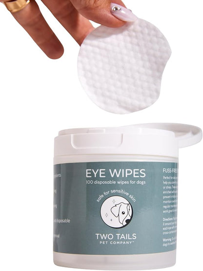 Two Tails Pet Company Eye Wipes Gentle Dog Face Wipes for Cleaning Dirt Around Eyes, Fragrance-Free, Soft & Safe, 100 Disposable Wipes for Grooming Care