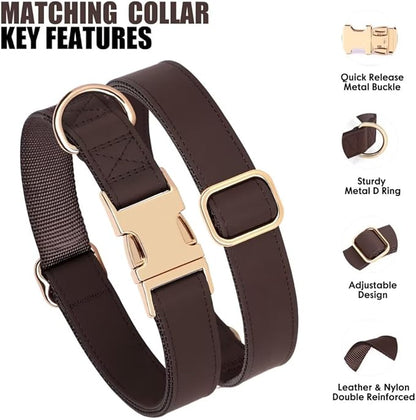 PET ARTIST Soft PU Leather Dog Collar and Leash Set, Bright & Stylish 5FT PU Leather Leash and Collar Set, Durable Pet Collars with Quick Release Metal Buckle for Large Dogs,Brown,L(16-27")