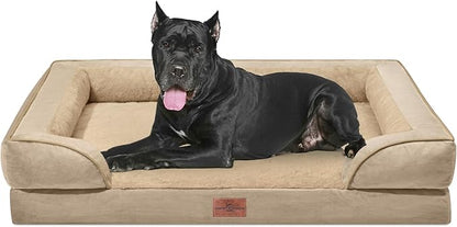 Comfort Expression Waterproof Orthopedic Foam Dog Beds for Extra Large Dogs Sofa Pet Bed Washable Removable Cover with Zipper and Bolster 53" L x 42" W x 8.5" Th, Light Brown