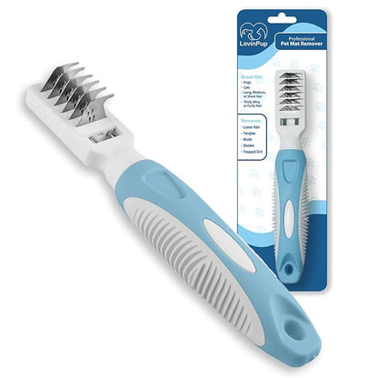 LOVINPUP Pet Mat Remover – Professional Dematting Comb for Dogs and Cats – Stainless Steel Rounded Teeth for Gentle Knot & Tangle Removal – Dog Dematting Tools & Dog Grooming Supplies