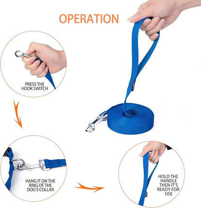 Siumouhoi Strong Durable Nylon 15ft Long Dog Training Leash, Traction Rope, 1 Inch Wide, for Small and Medium Dog (Blue, 15 Feet)