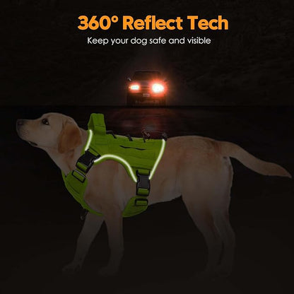 Heavy-Duty Tactical Dog Harness for Large Dogs, No Pull Adjustable Reflective Pet Vest with Molle System, K9 Military-Grade Control for Service Training, Outdoor & 10+ Breeds, Wild Lime, Medium